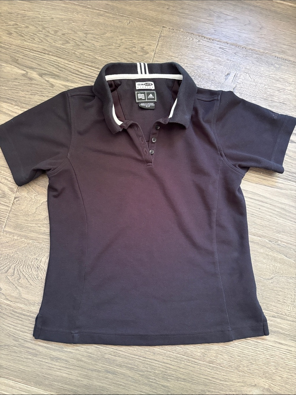 Adidas | Black Polo Climate Stretch White-Trim Collar Preppy Size Small